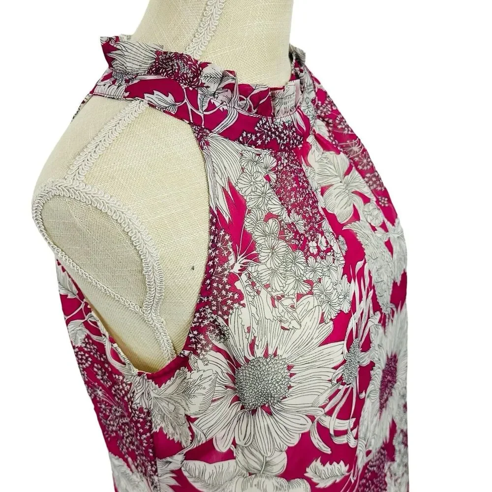 Liberty of London Floral Tank Top High Neck Lined Breezy Womens Sz M Pink White - Picture 8 of 11